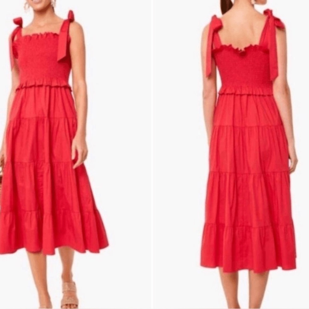 Tuckernuck Alannah Smocked Bodice Bow Tie Strap Dress in Poppy (125)
